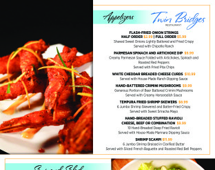 Twin Bridges Restaurant Dinner Menu